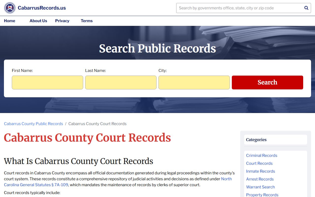 Cabarrus County court records search portal
