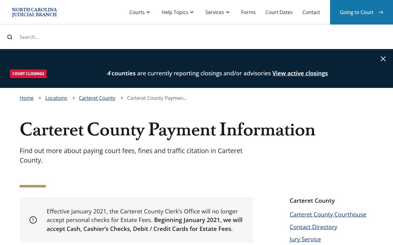 Carteret County traffic court payment information