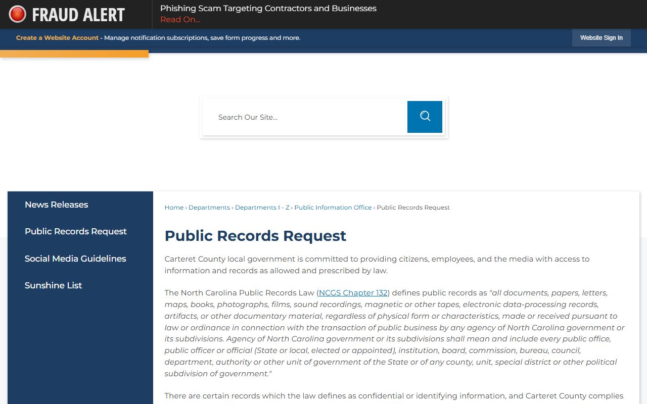 Carteret County public records request page