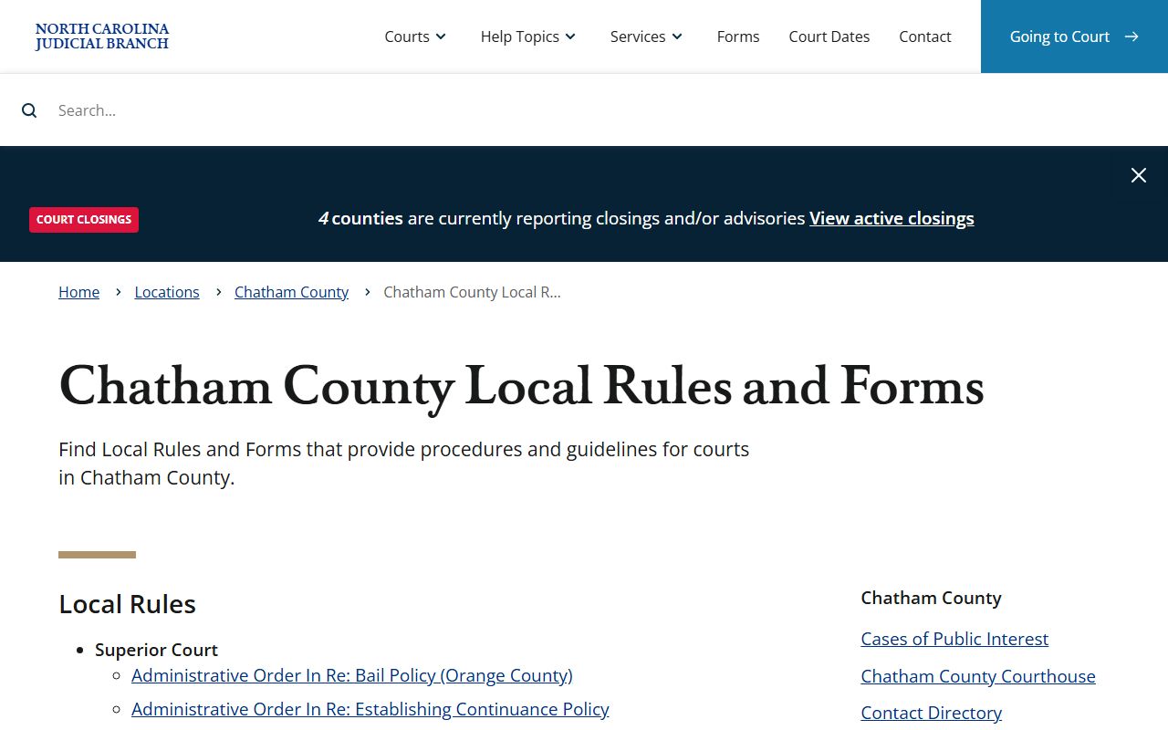 Chatham County local court rules for traffic cases