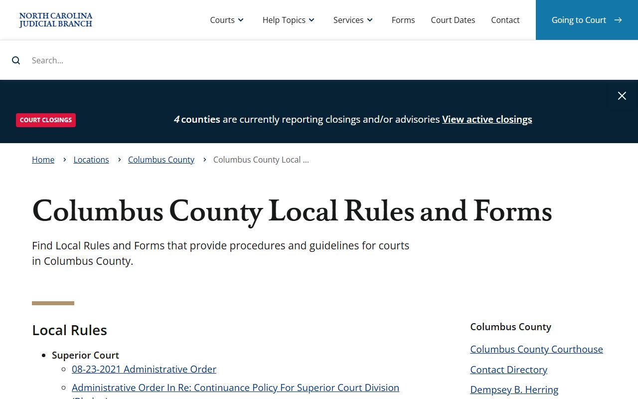 Columbus County local court rules