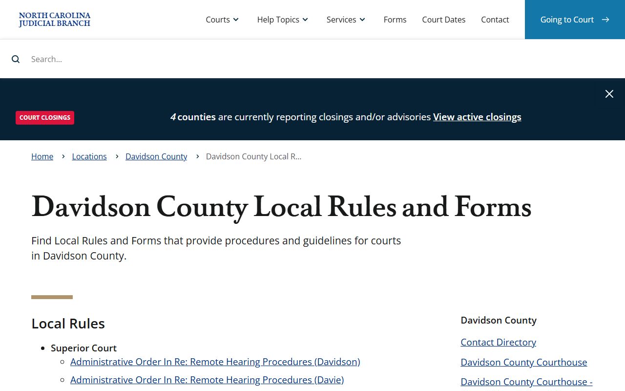 Davidson County local court rules for traffic cases