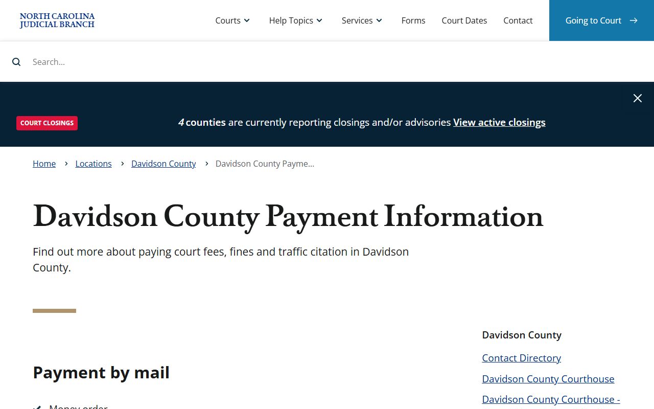 Davidson County payment information for traffic court