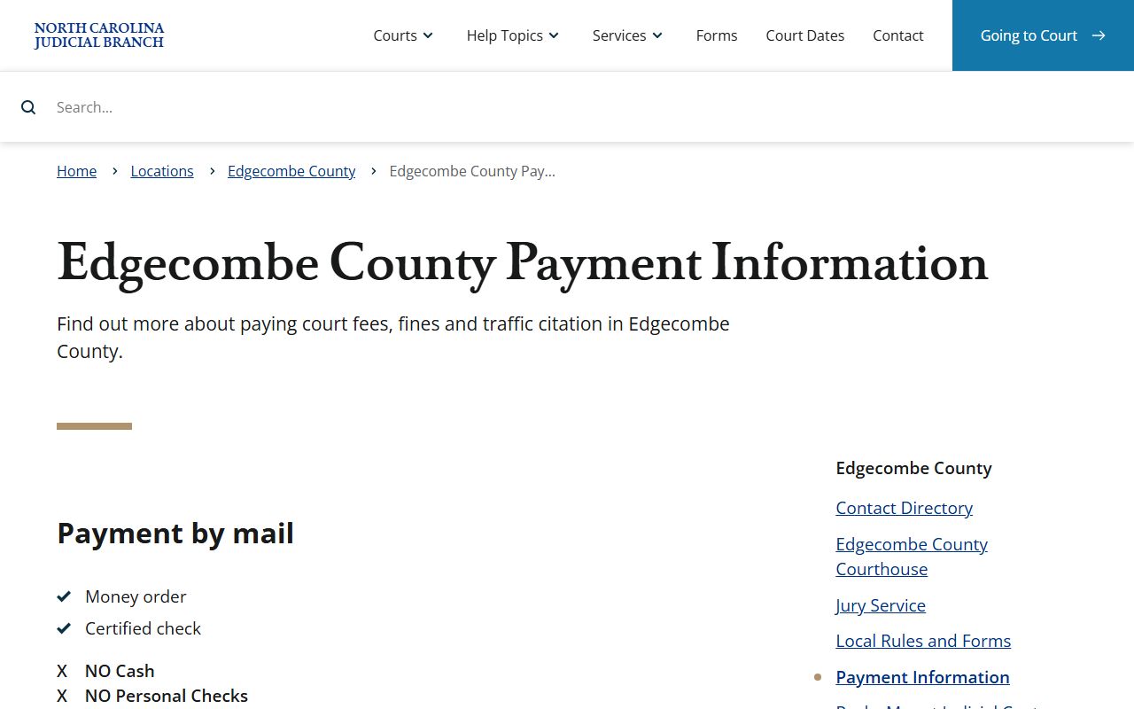 Edgecombe County payment information for traffic fines