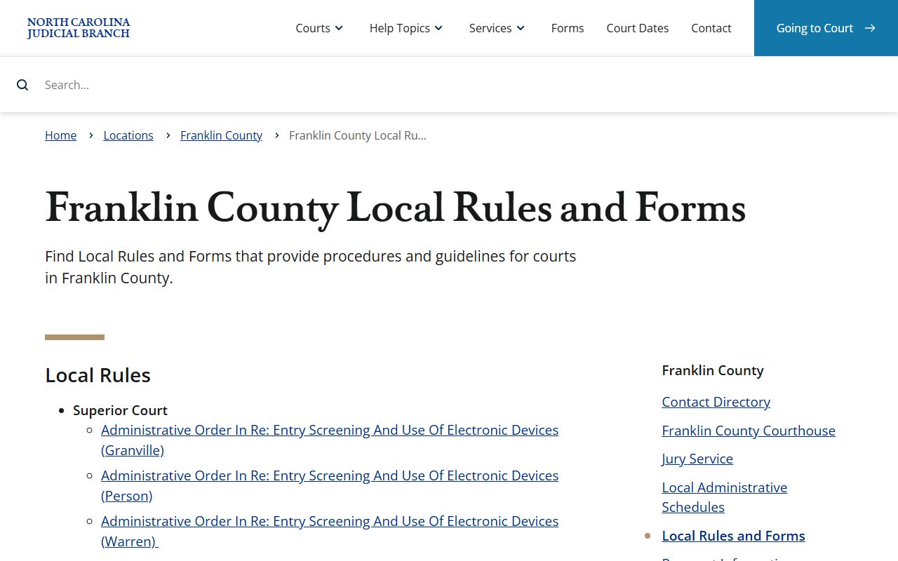 Franklin County local court rules for traffic cases