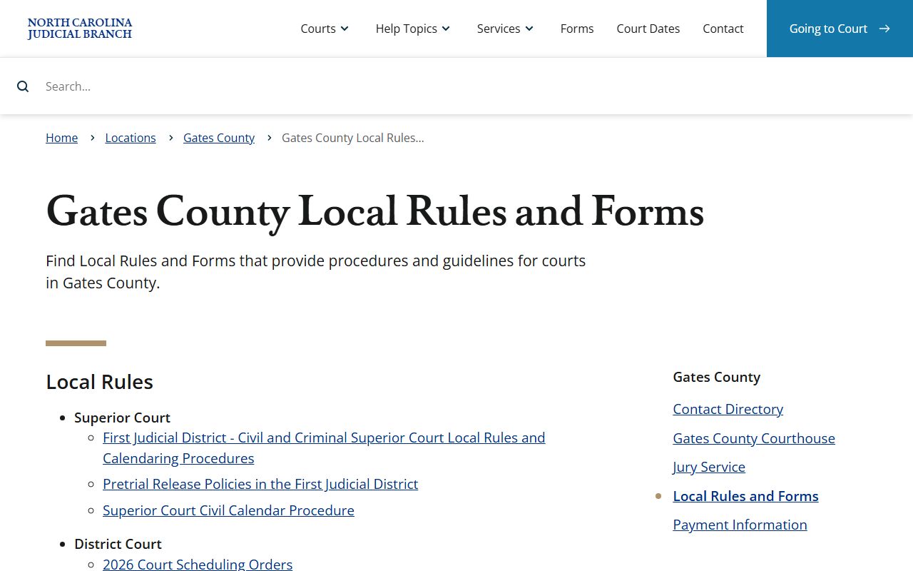 Gates County local court rules for traffic cases