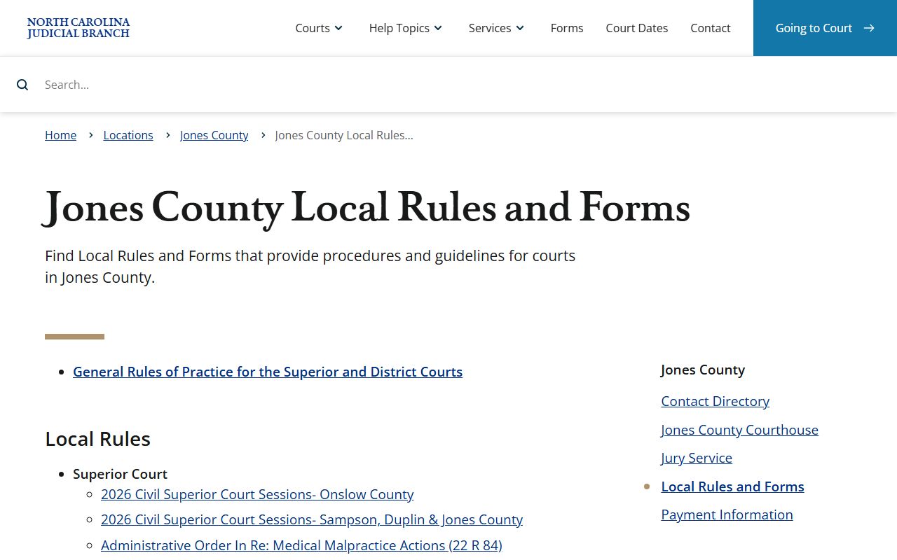 Jones County local rules and forms for traffic court