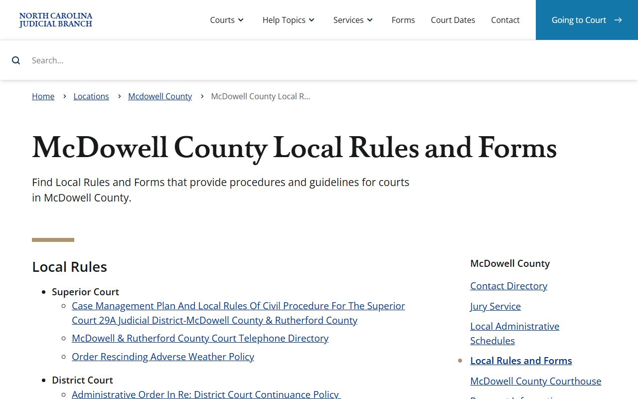 McDowell County local rules for traffic court