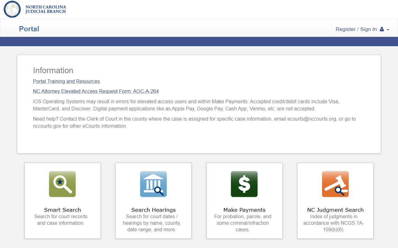 Mecklenburg County eCourts portal for case search