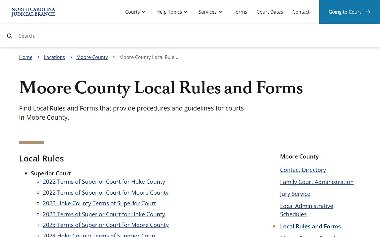 Moore County local rules for traffic court