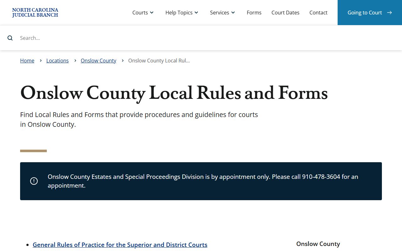 Onslow County local rules for traffic court