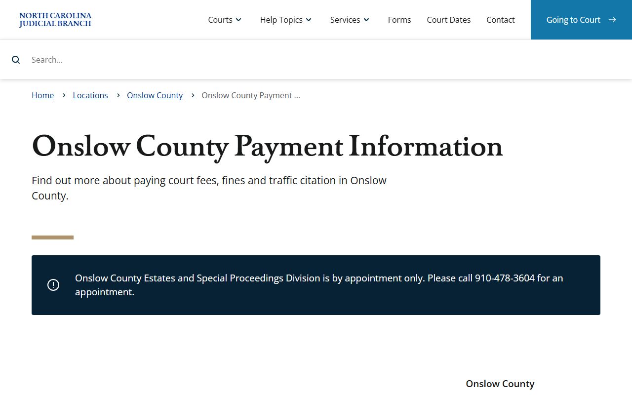 Onslow County payment information for traffic tickets