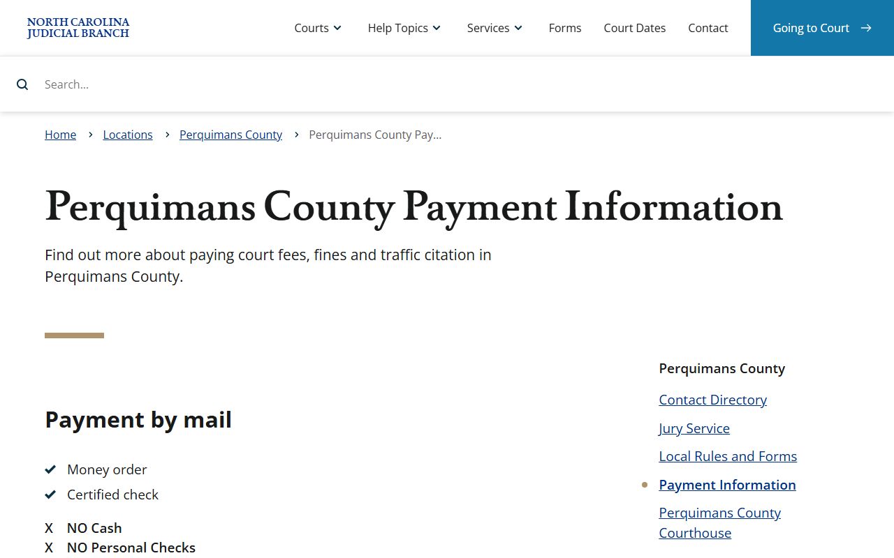 Perquimans County payment information for traffic tickets