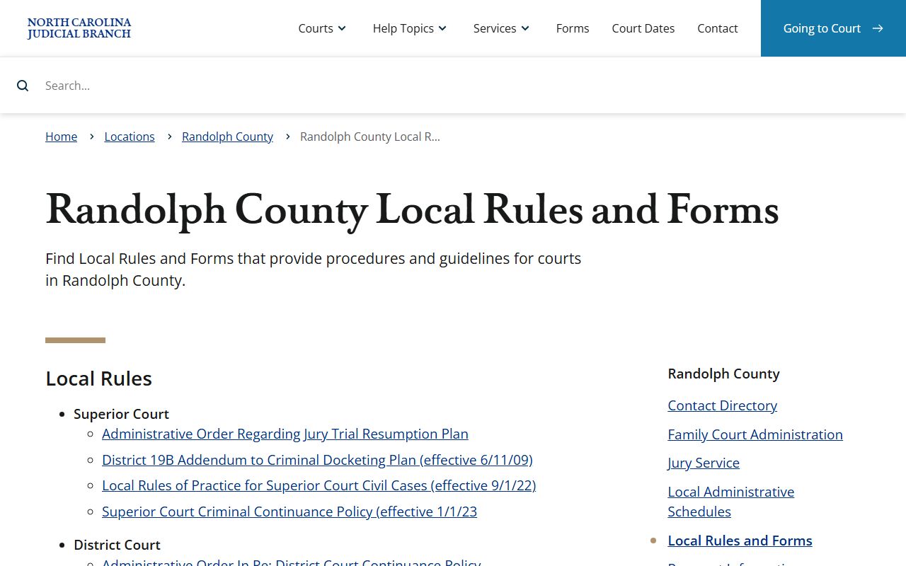 Randolph County local rules for traffic court