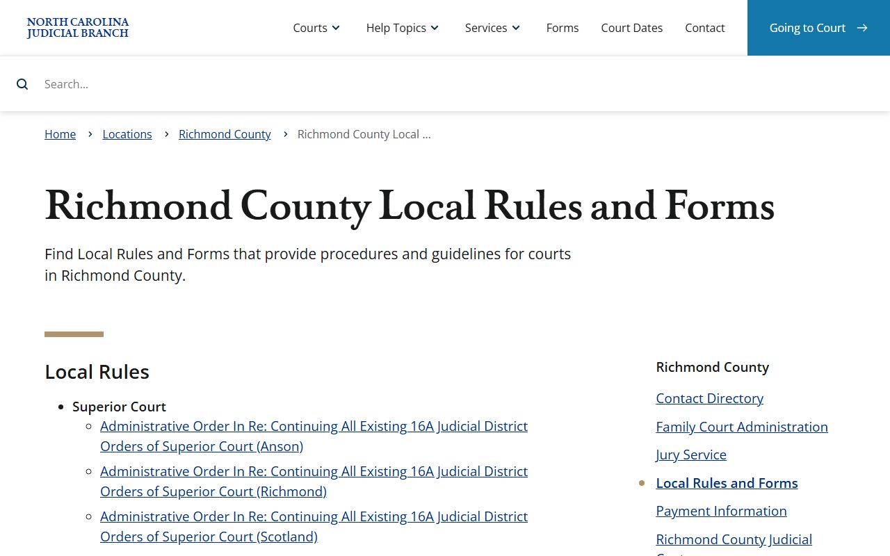Richmond County local rules for traffic court records