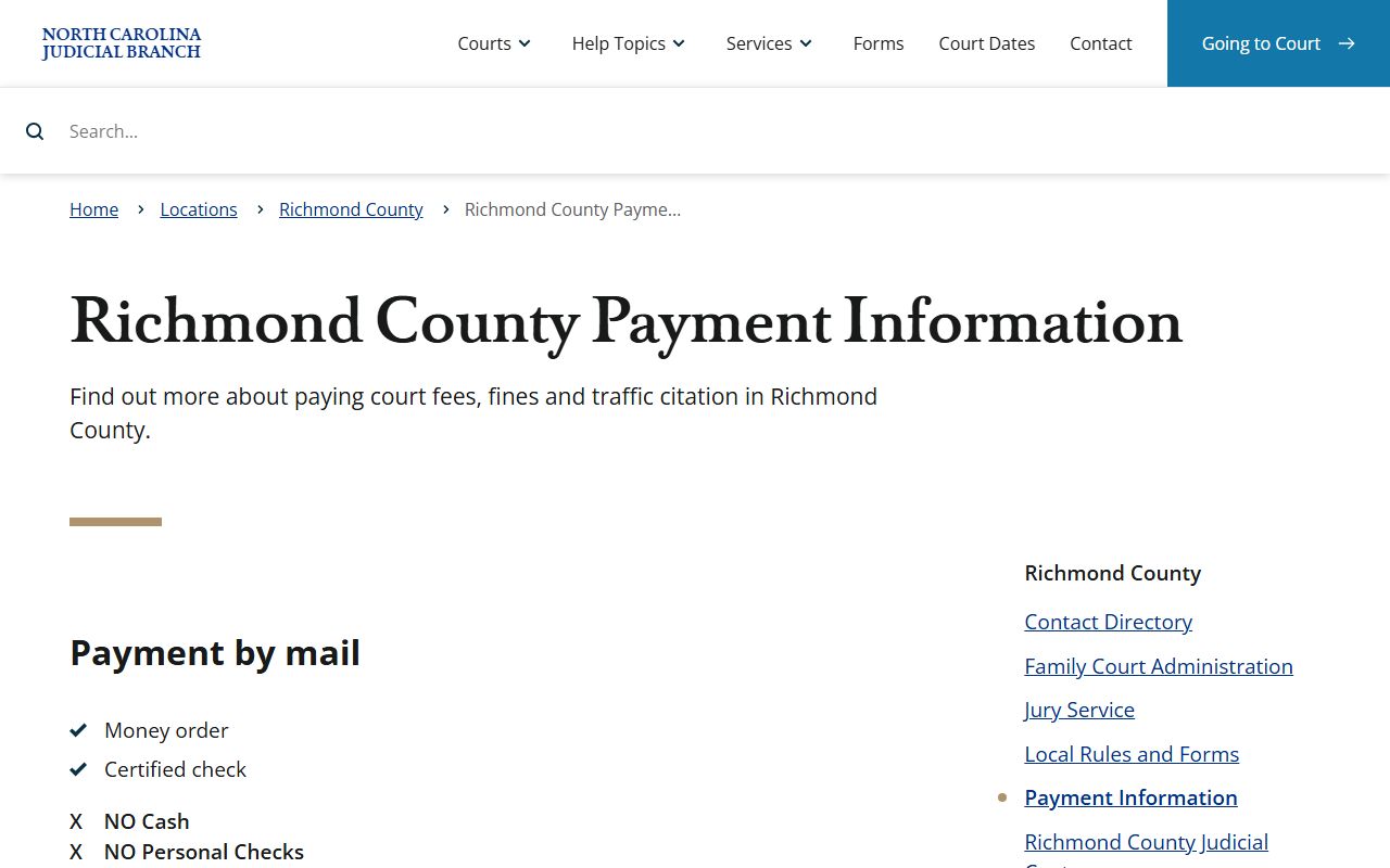 Richmond County payment information for traffic court records