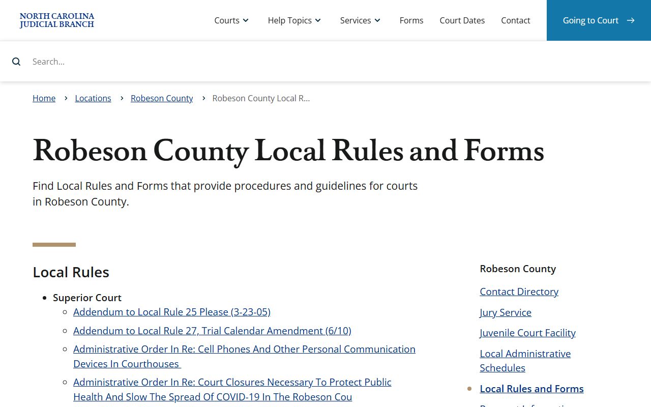 Robeson County local rules for traffic court records