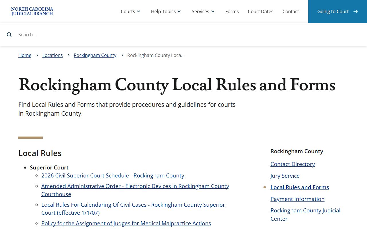 Rockingham County local rules for traffic court records