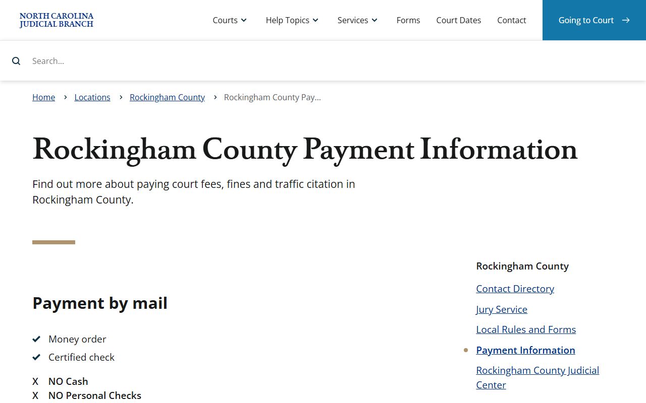 Rockingham County payment information for traffic court records