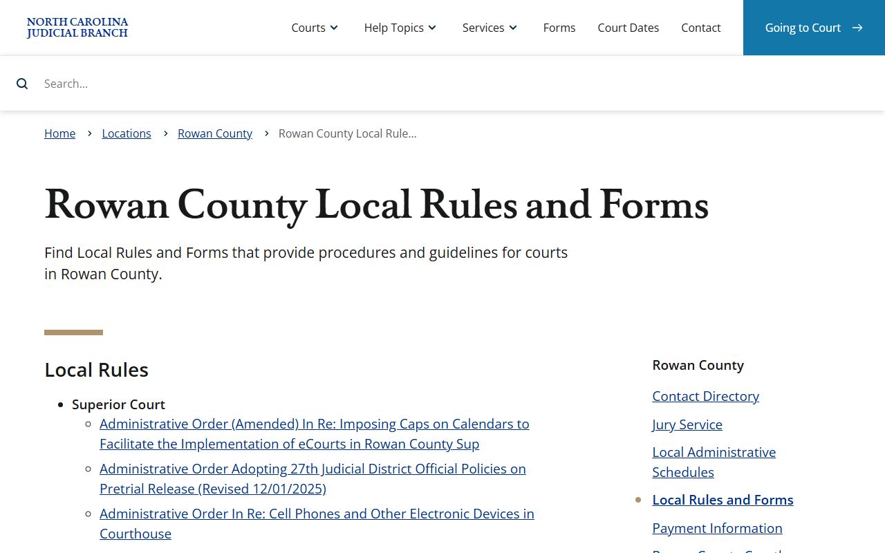 Rowan County local rules for traffic court records