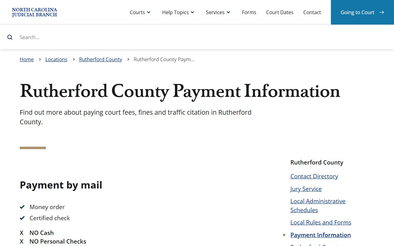 Rutherford County payment information for traffic court records