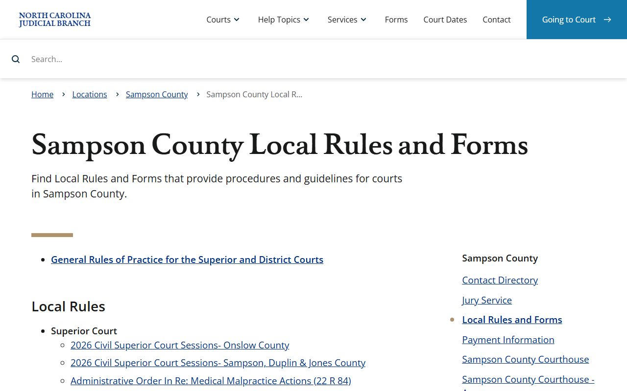 Sampson County local rules for traffic court records