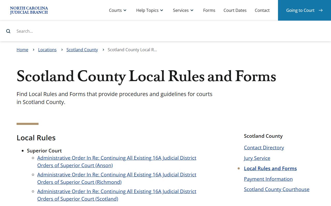 Scotland County local rules for traffic court records