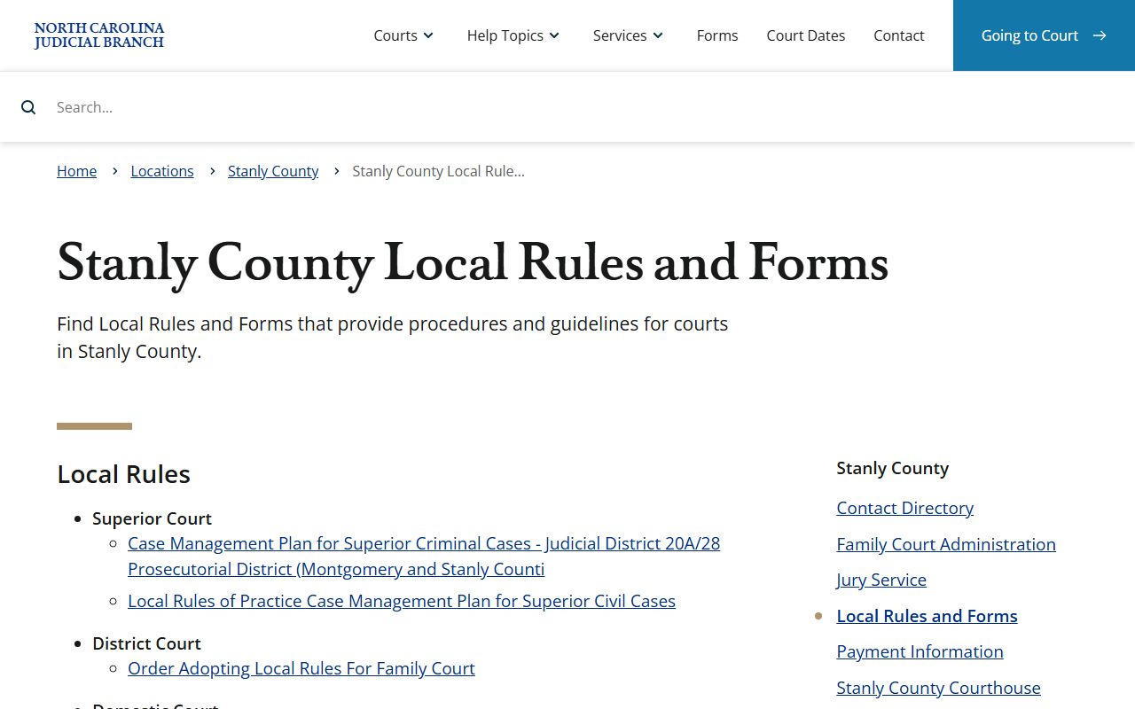 Stanly County local rules for traffic court records