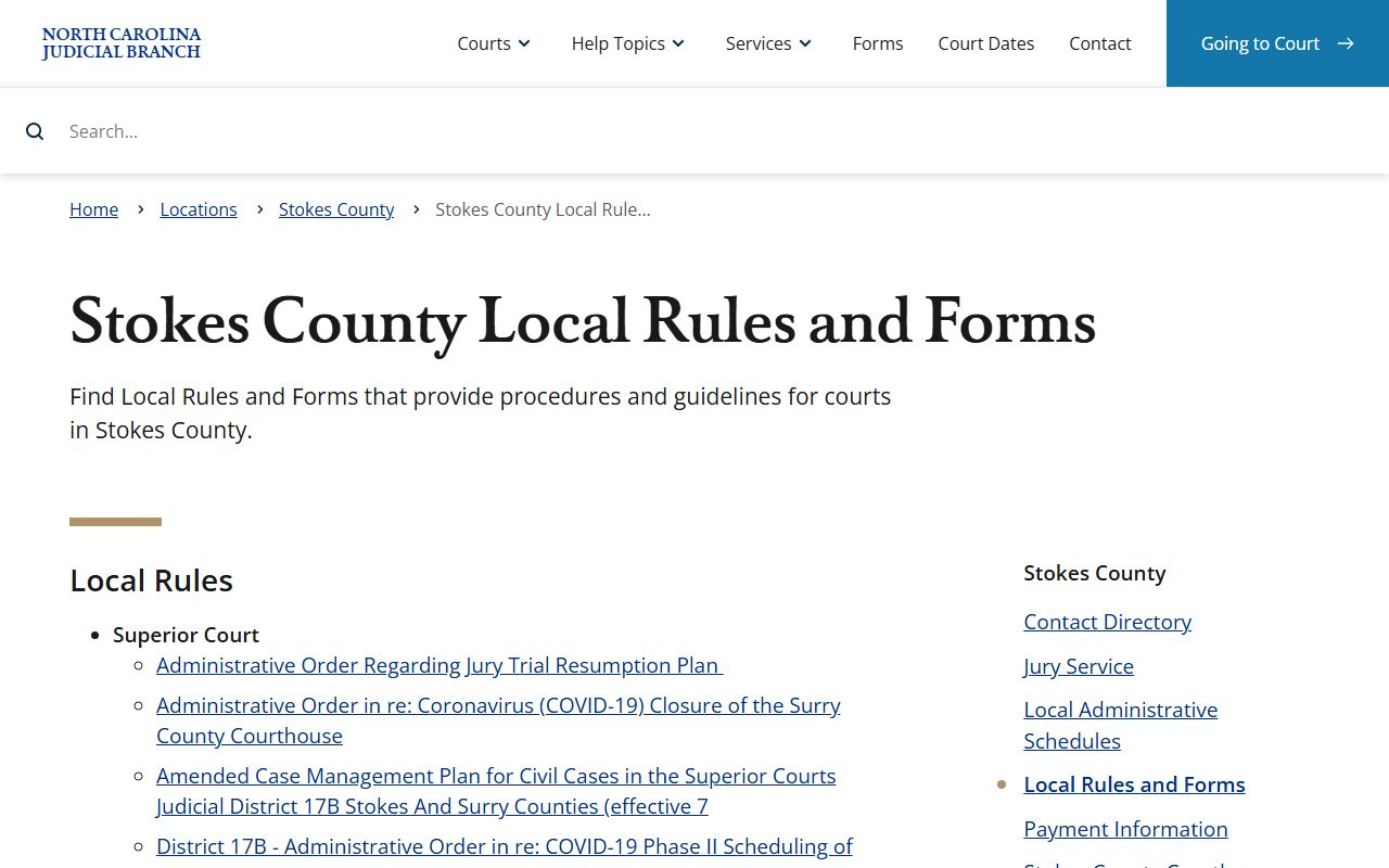 Stokes County local rules for traffic court records