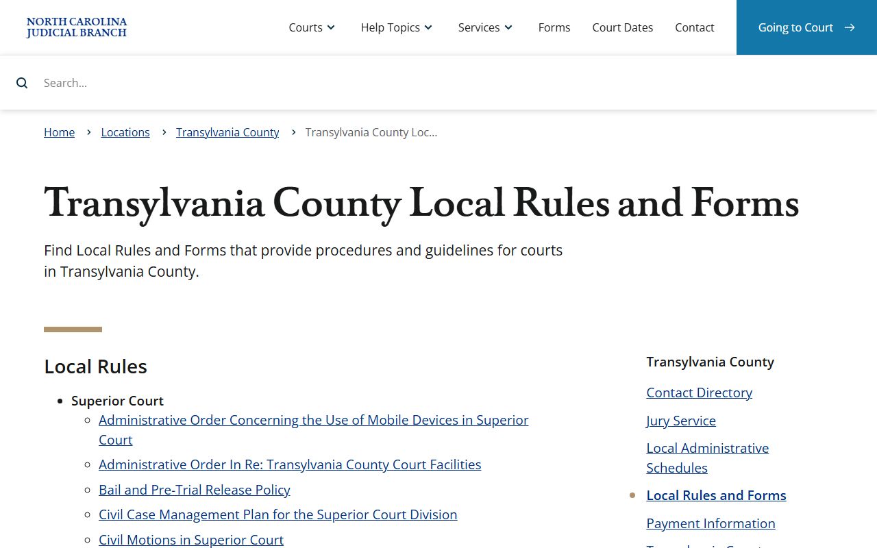 Transylvania County local rules for traffic court records