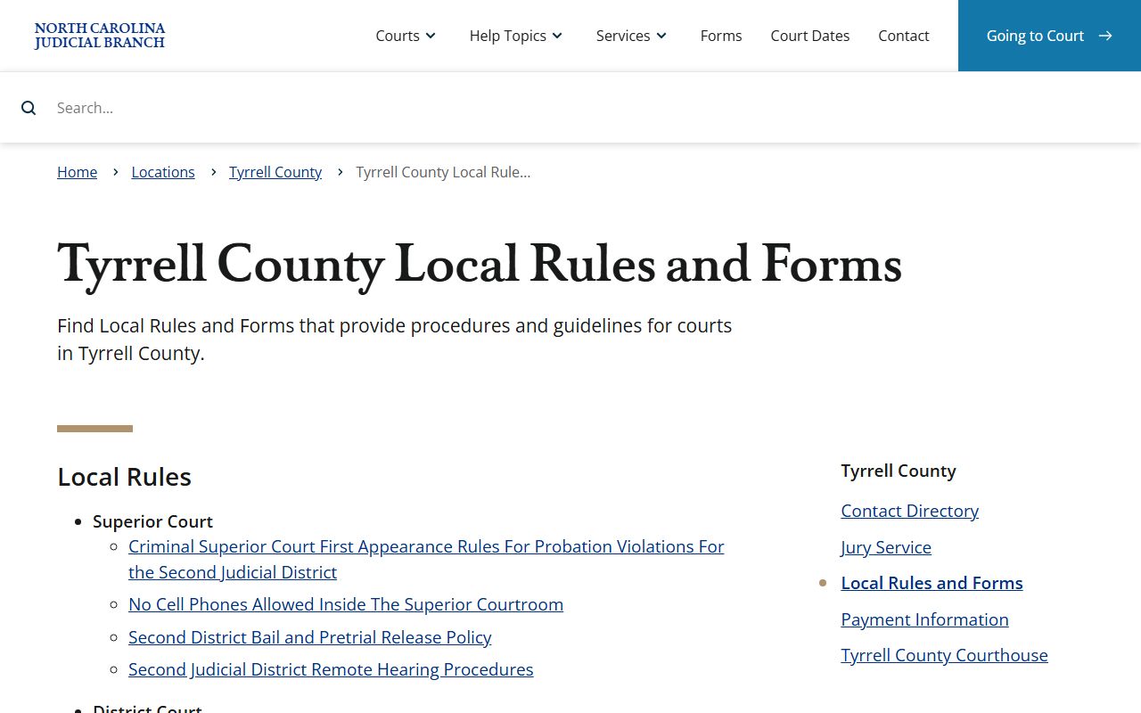 Tyrrell County local rules for traffic court records