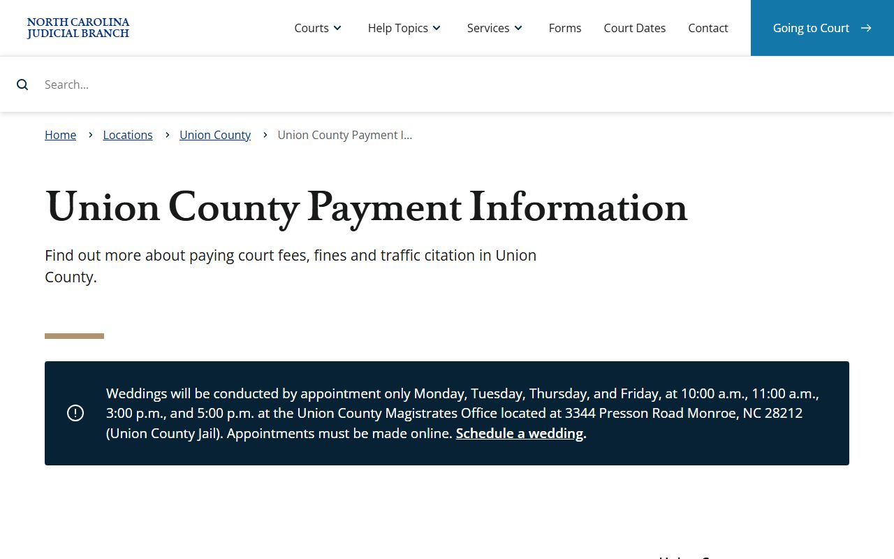Union County payment information for traffic court fines