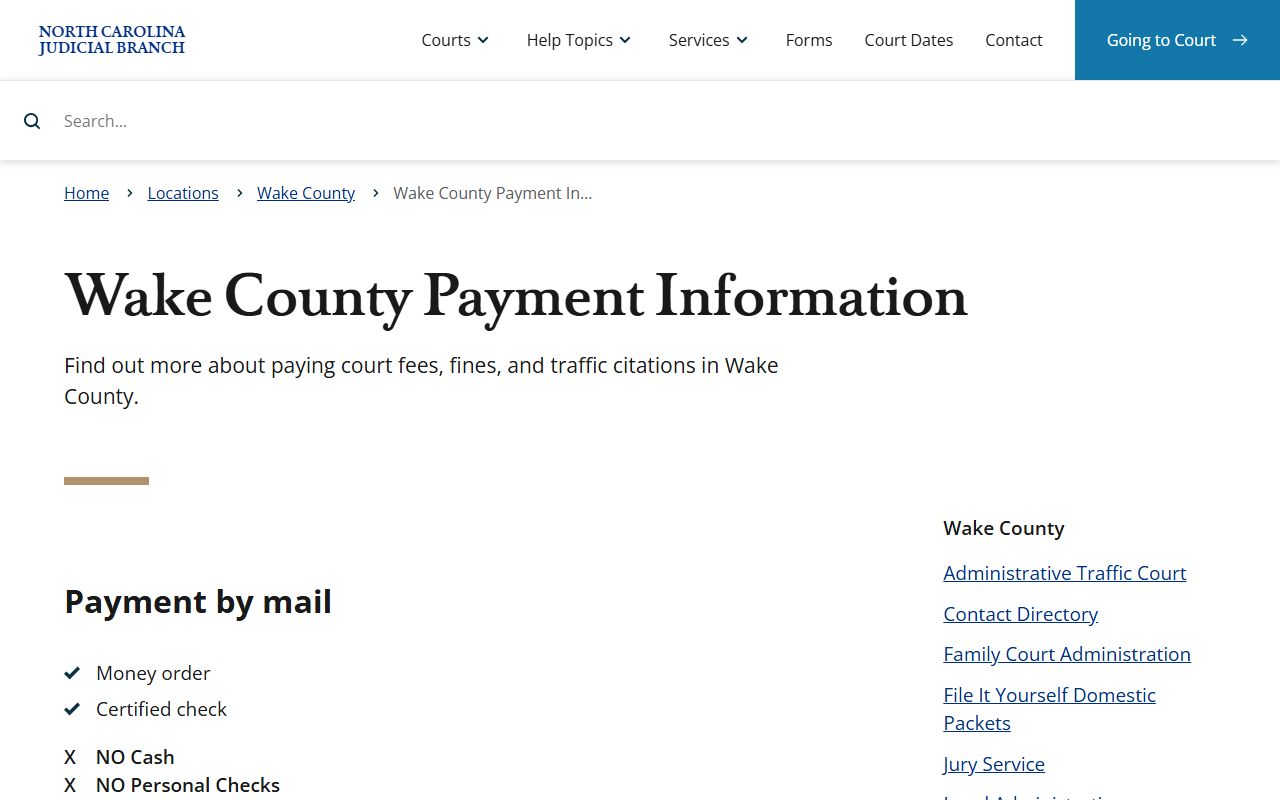 Wake County payment information for traffic court fines