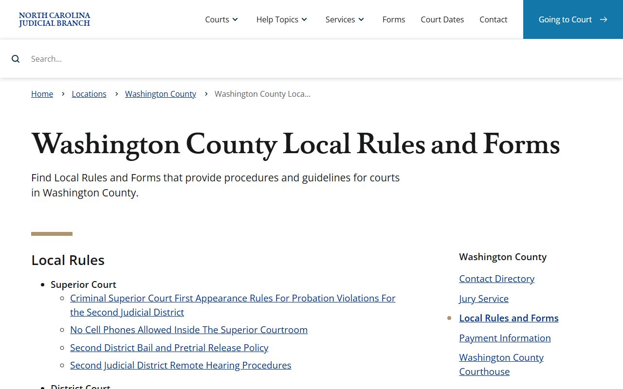Washington County local rules for traffic court