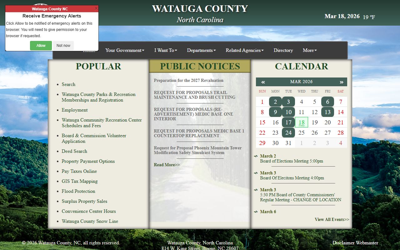 Watauga County government website for court information