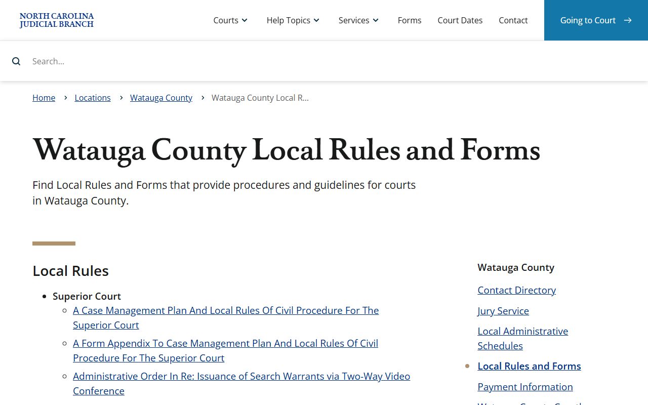 Watauga County local rules for traffic cases