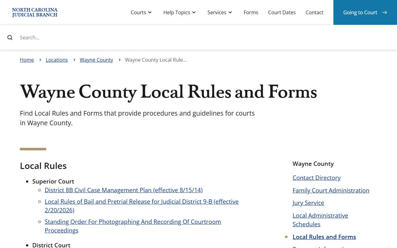 Wayne County local rules for traffic court cases