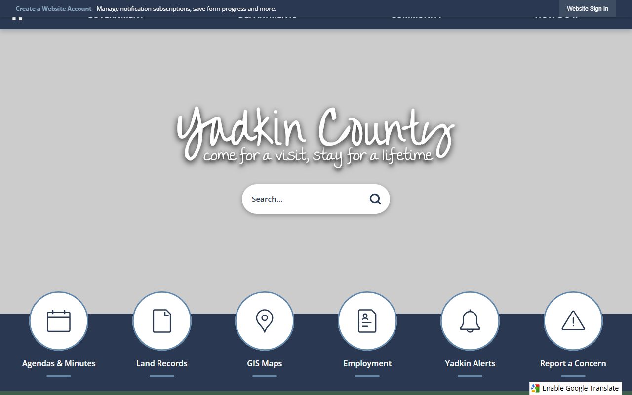Yadkin County government website for court information