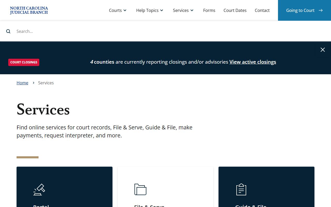 North Carolina eCourts services portal for searching traffic court records