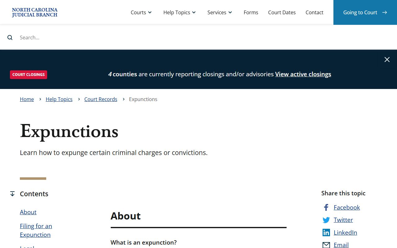 North Carolina expunctions information for traffic court records
