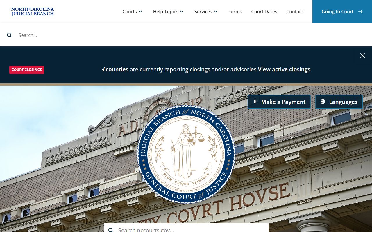 North Carolina Judicial Branch main page for traffic court records access